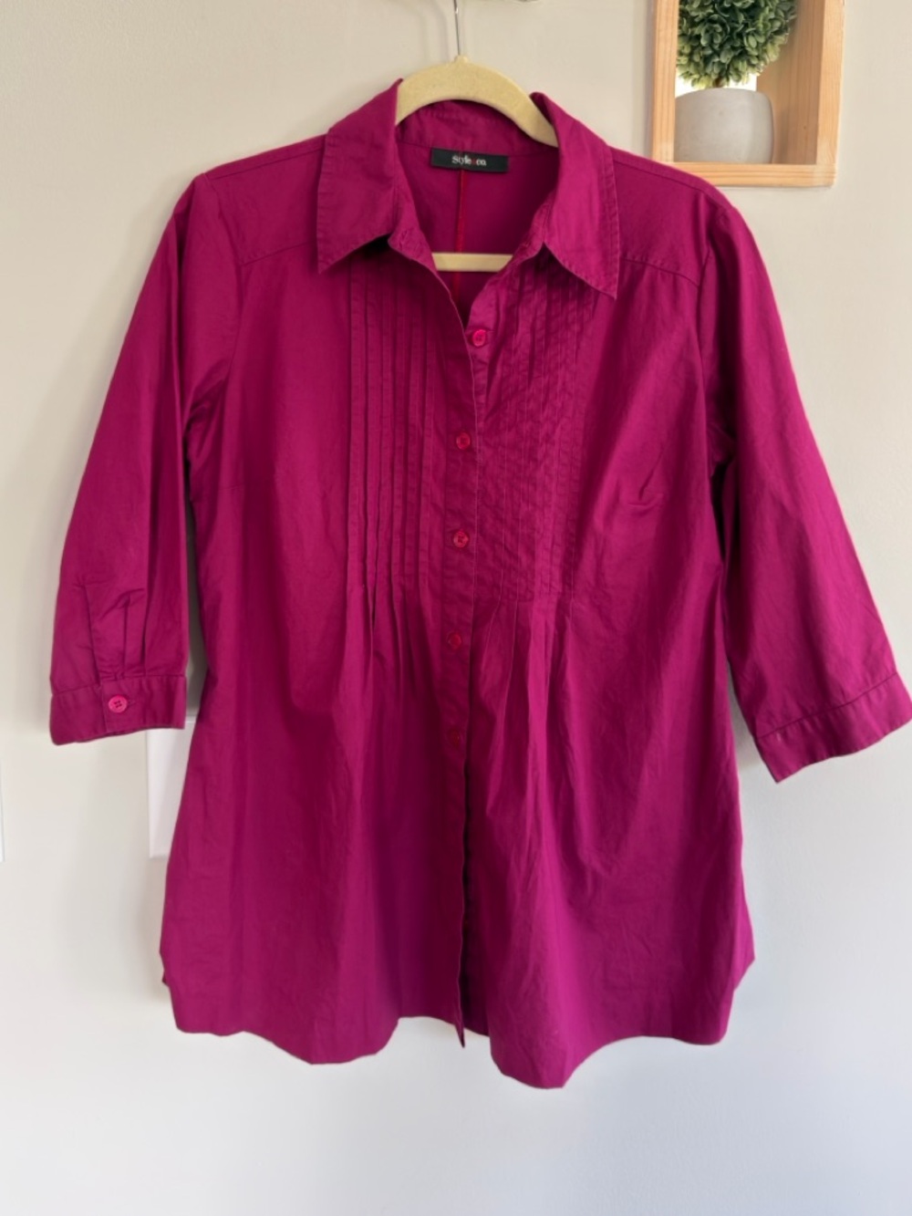 Style & Co. Fuchsia Button-Down Pintuck Blouse